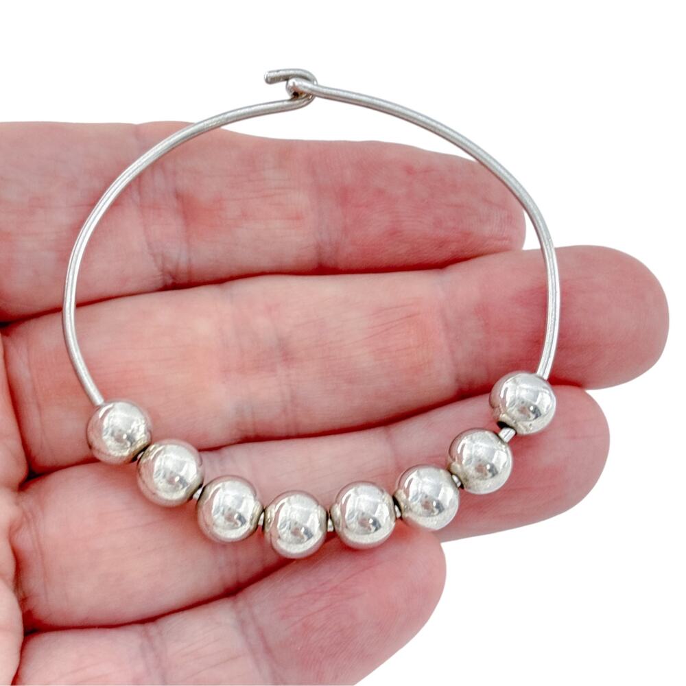 Vintage Sterling Silver Sliding Bead Bangle Bracelet 6.25"